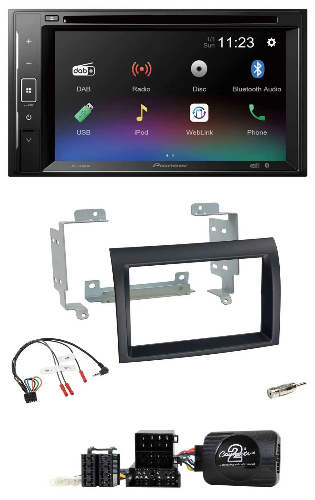 Pioneer Bluetooth Lenkrad USB 2DIN DAB DVD Autoradio für Fiat Ducato 06-08 schwa