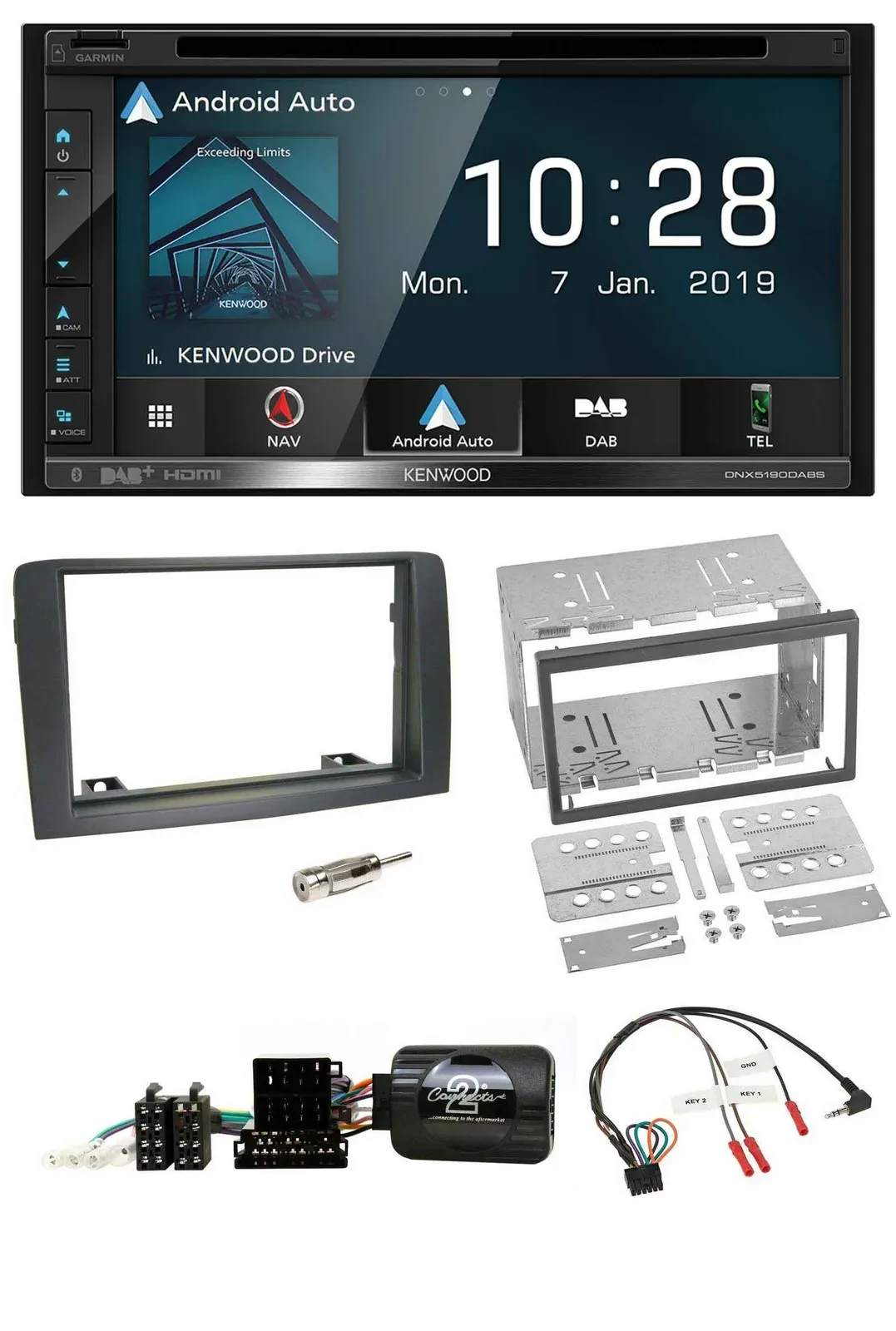 Kenwood DAB TMC USB 2DIN Lenkrad Bluetooth Navigation für Fiat Idea 2006-2012 gr