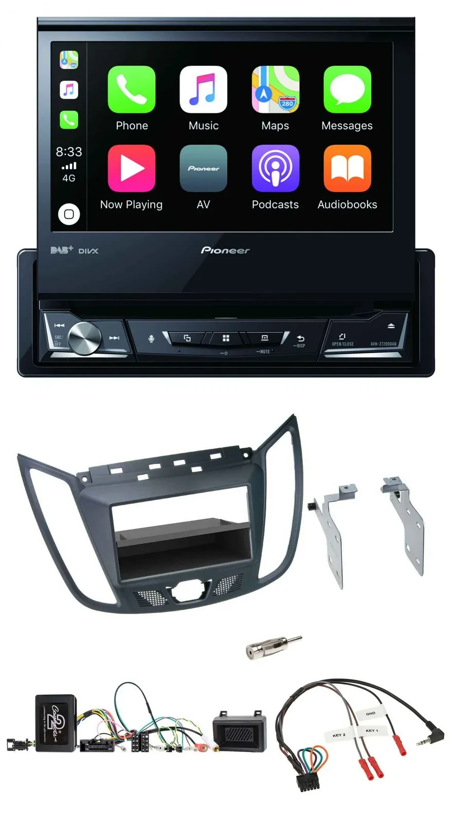 Pioneer DVD Bluetooth DAB USB Lenkrad Autoradio für Ford C-Max Kuga dunkelgrau