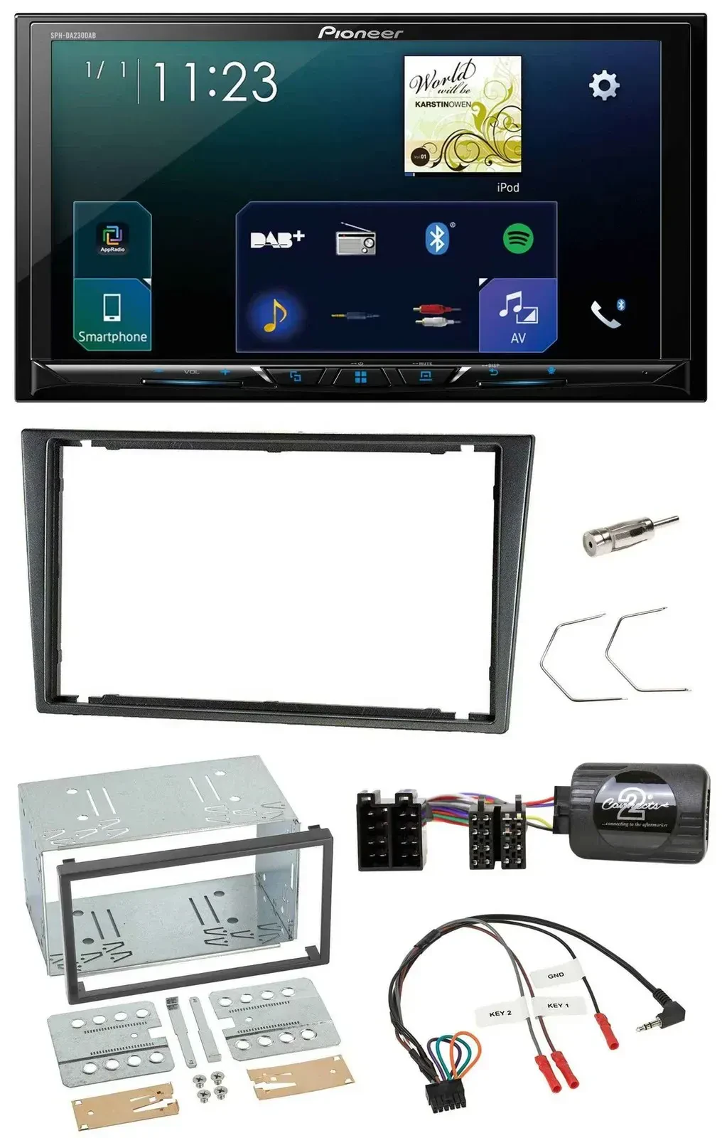 Автомагнитола для Opel Corsa C Pioneer 2DIN, Bluetooth, USB, DAB, антрацит, поддержка управления на руле