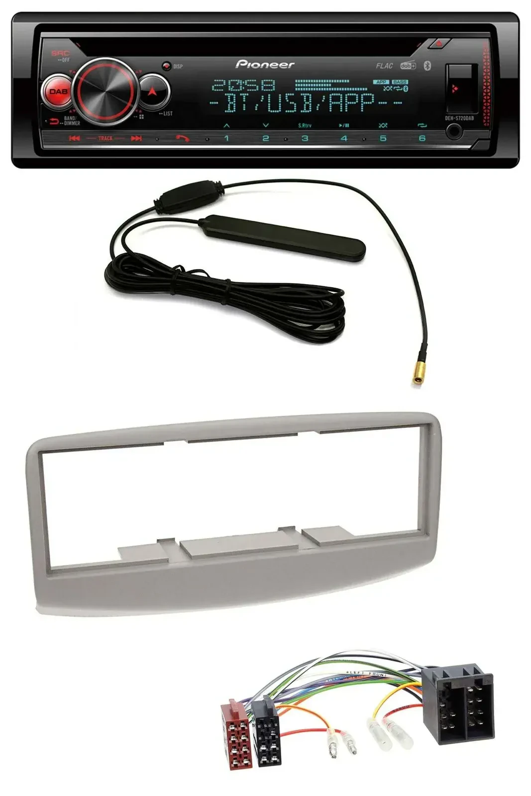 Автомагнитола Pioneer USB, DAB, MP3, Bluetooth, CD, серый для Fiat Multipla 186 (1999–2010)