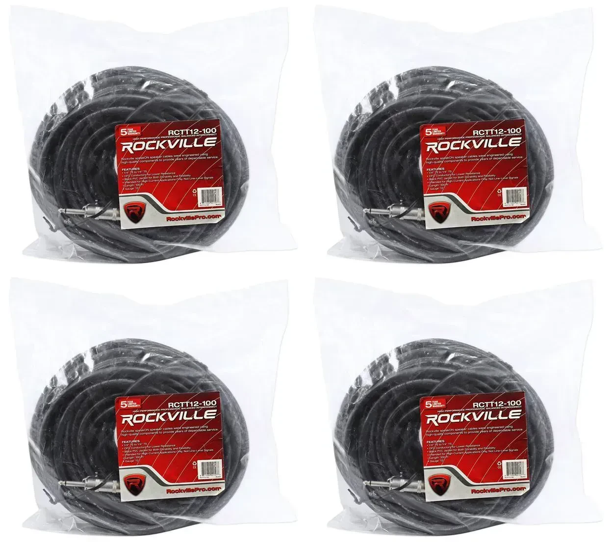 Спикерный кабель Rockville RCTT12100 Black 30.5 м (4 штуки)