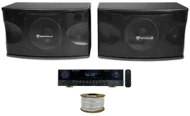 2) Rockville KPS80 8" Karaoke Vocal Speakers+Singmix 5 Bluetooth Amplifier Mixer