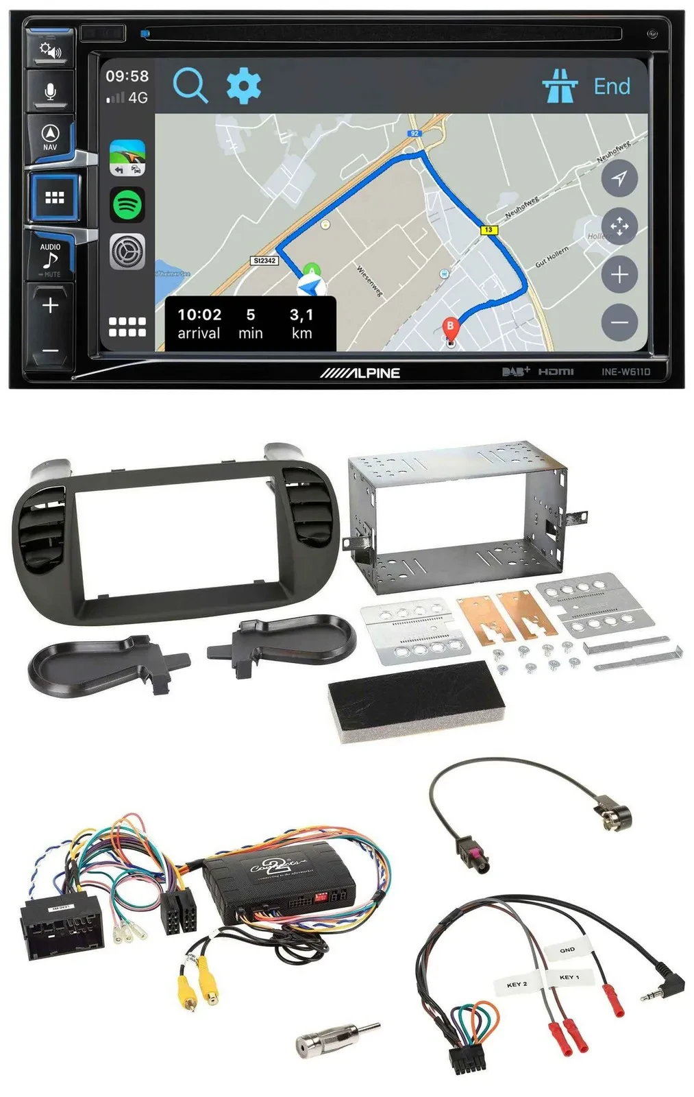 Автомагнитола Alpine 2DIN DAB TMC Bluetooth USB для Fiat 500 (2014–2015)