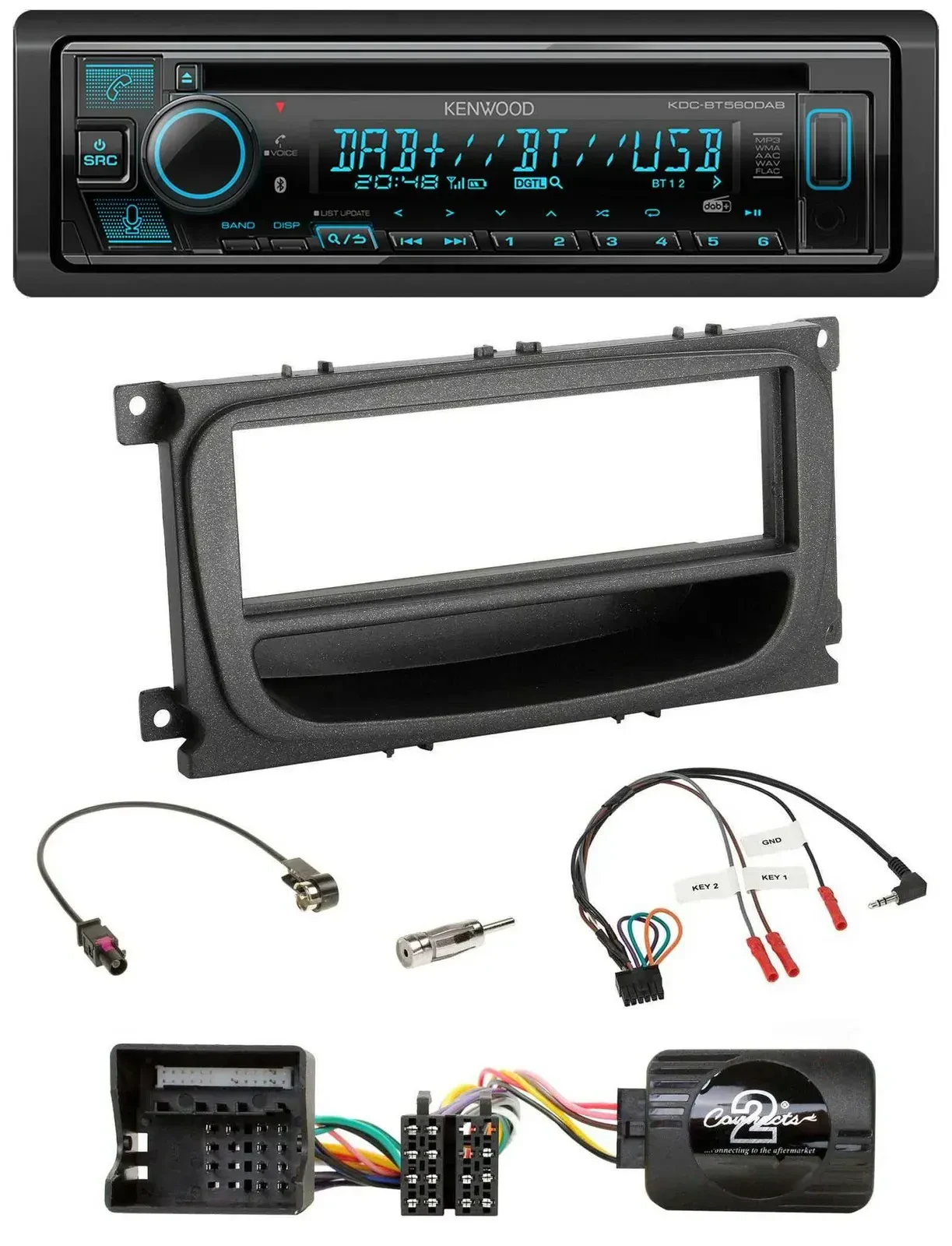 Автомагнитола Kenwood Bluetooth DAB CD USB для Ford Mondeo/S-Max (2007–2014), черный