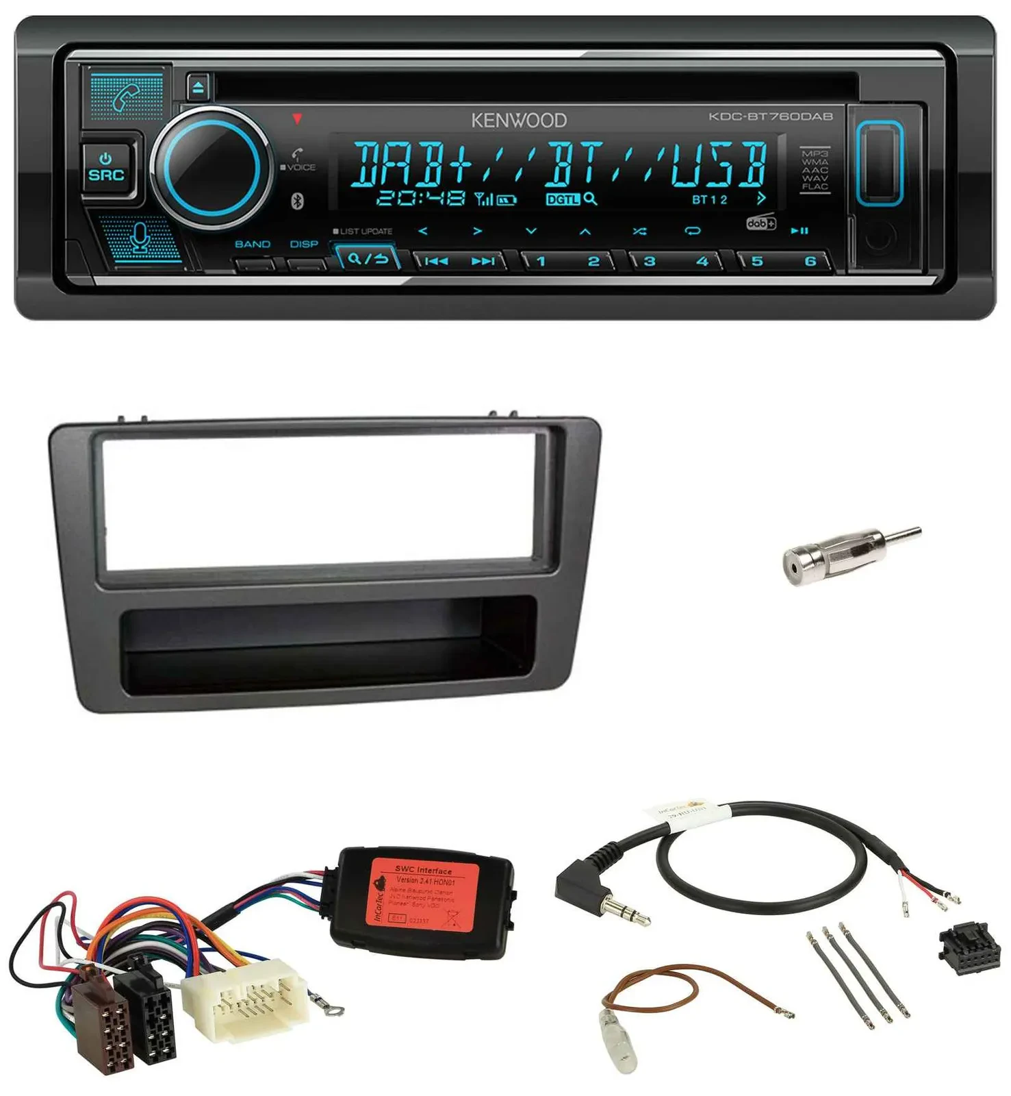 Kenwood Lenkrad Bluetooth DAB USB CD Autoradio für Honda Civic 01-03 schwarz