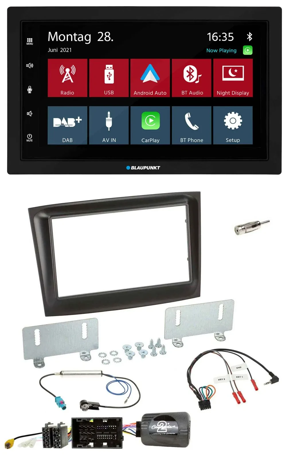 Blaupunkt Lenkrad Bluetooth DAB 2DIN USB Autoradio für Fiat Doblo ab 2015 schwar