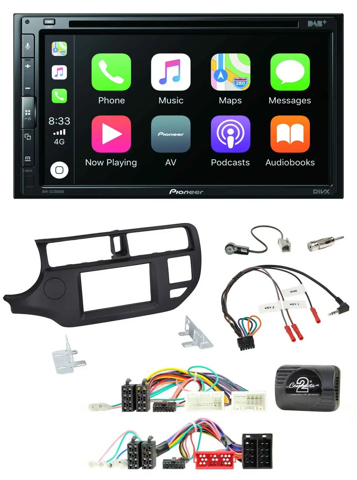 Pioneer DVD 2DIN Lenkrad DAB Bluetooth USB Autoradio für Kia Rio UB 11-15 schwar