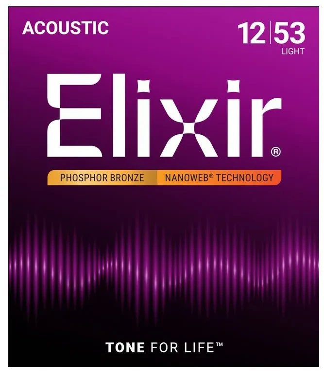 Струны для акустической гитары Elixir Nanoweb 16052 12-53, бронза фосфорная