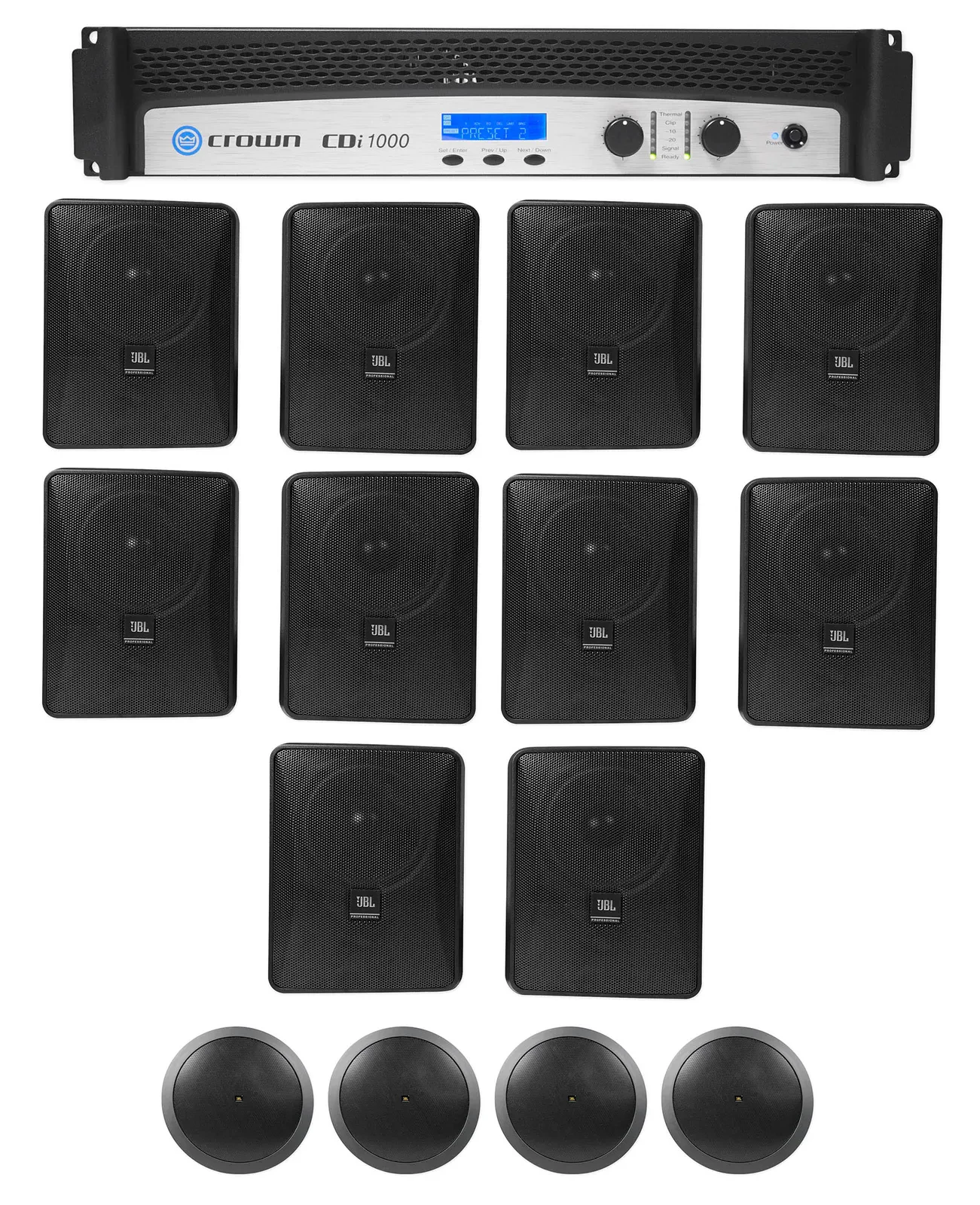 Crown CDi1000 500w 70V Commercial Amplifier+(10) JBL Wall + (4) Ceiling Speakers