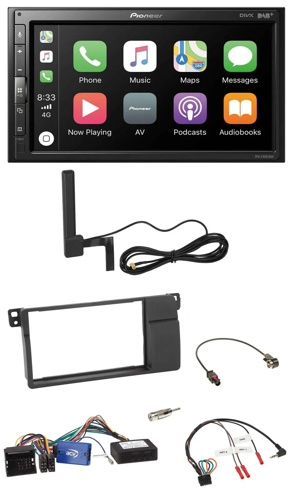 Автомагнитола для BMW 3 Series E46 (2002–2006) Pioneer 2-DIN USB Bluetooth DAB, поддержка кнопок на руле, черная
