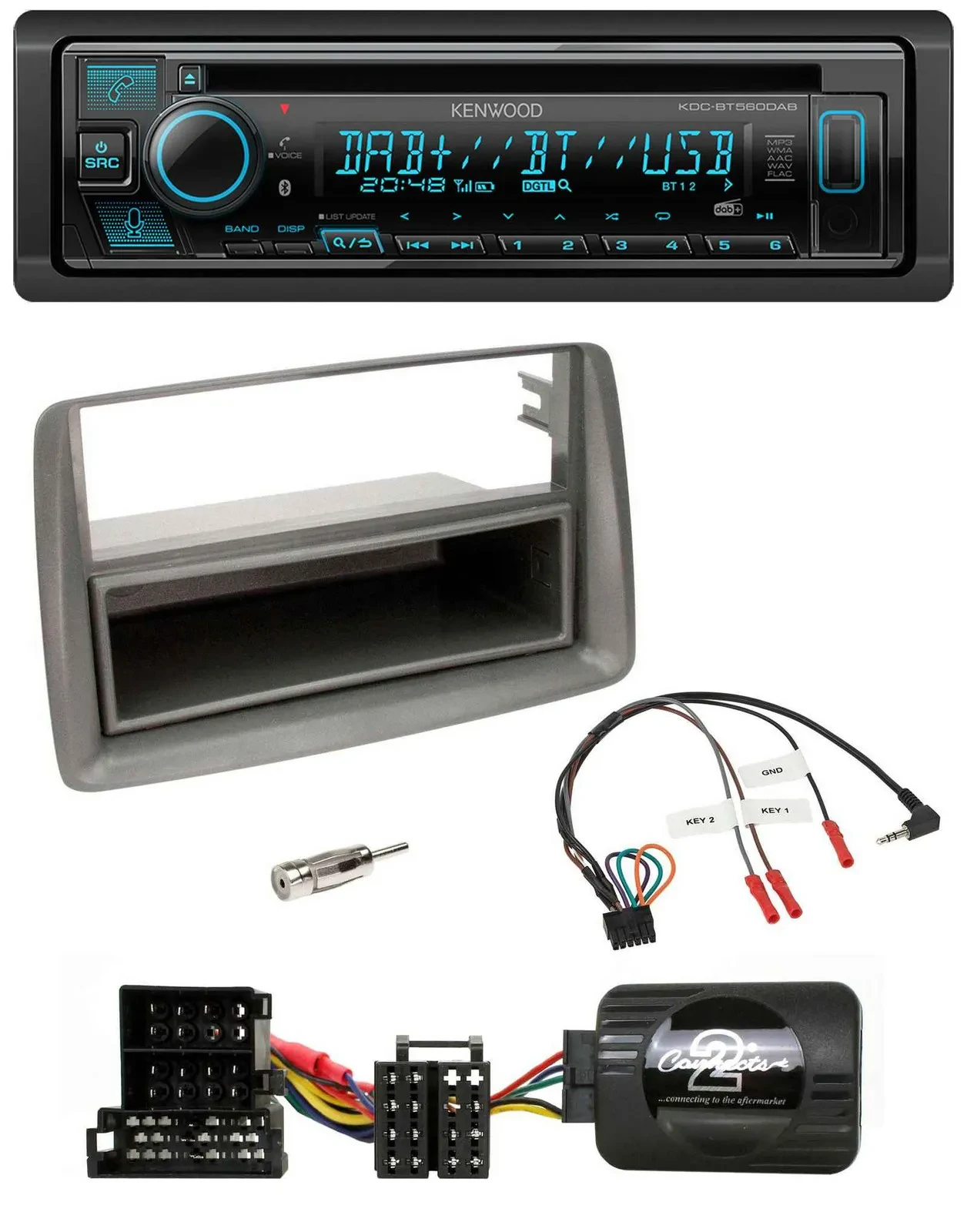 Автомагнитола Kenwood Bluetooth DAB CD USB для Alfa Romeo GT/147 с карманом серебристая