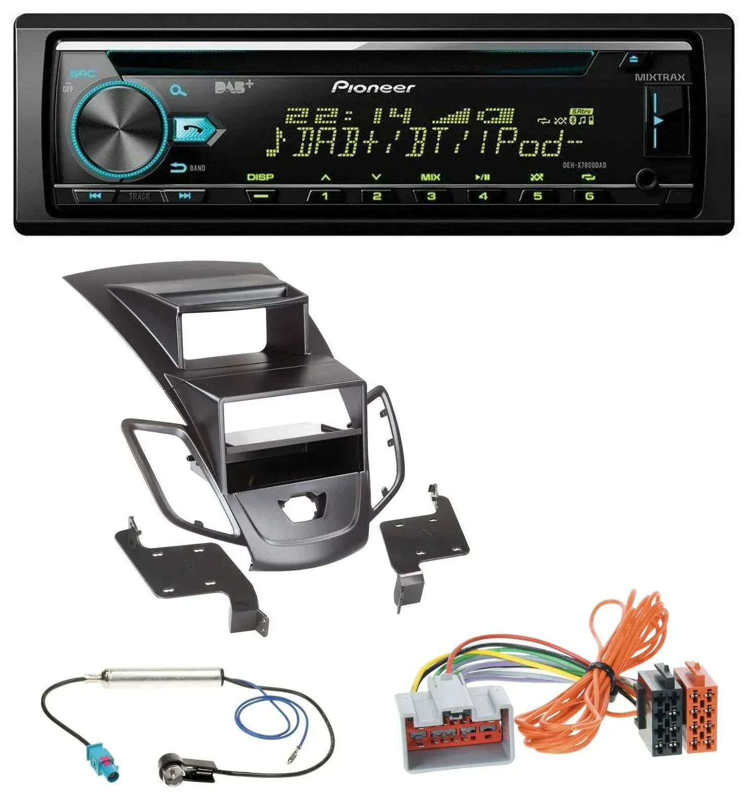 Автомагнитола Pioneer DAB, MP3, CD, USB, Bluetooth для Ford Fiesta 2008–2010 черный