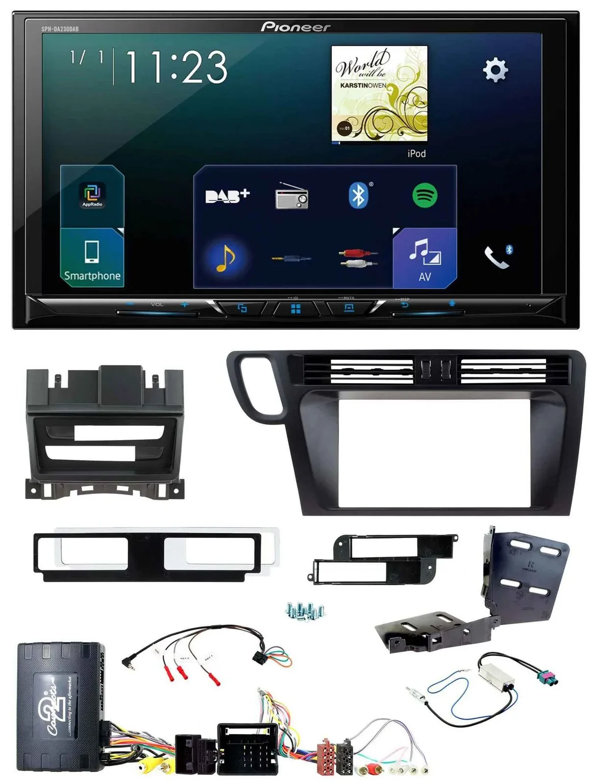 Автомагнитола Pioneer 2DIN Bluetooth USB DAB для Audi Q5 (2008–2017) с адаптером управления на руле