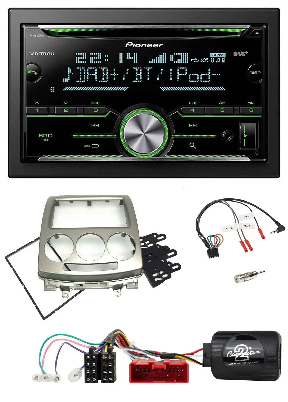 Автомагнитола Pioneer 2DIN CD Bluetooth DAB для Mazda 5 (CR) 2005–2010, серебристая