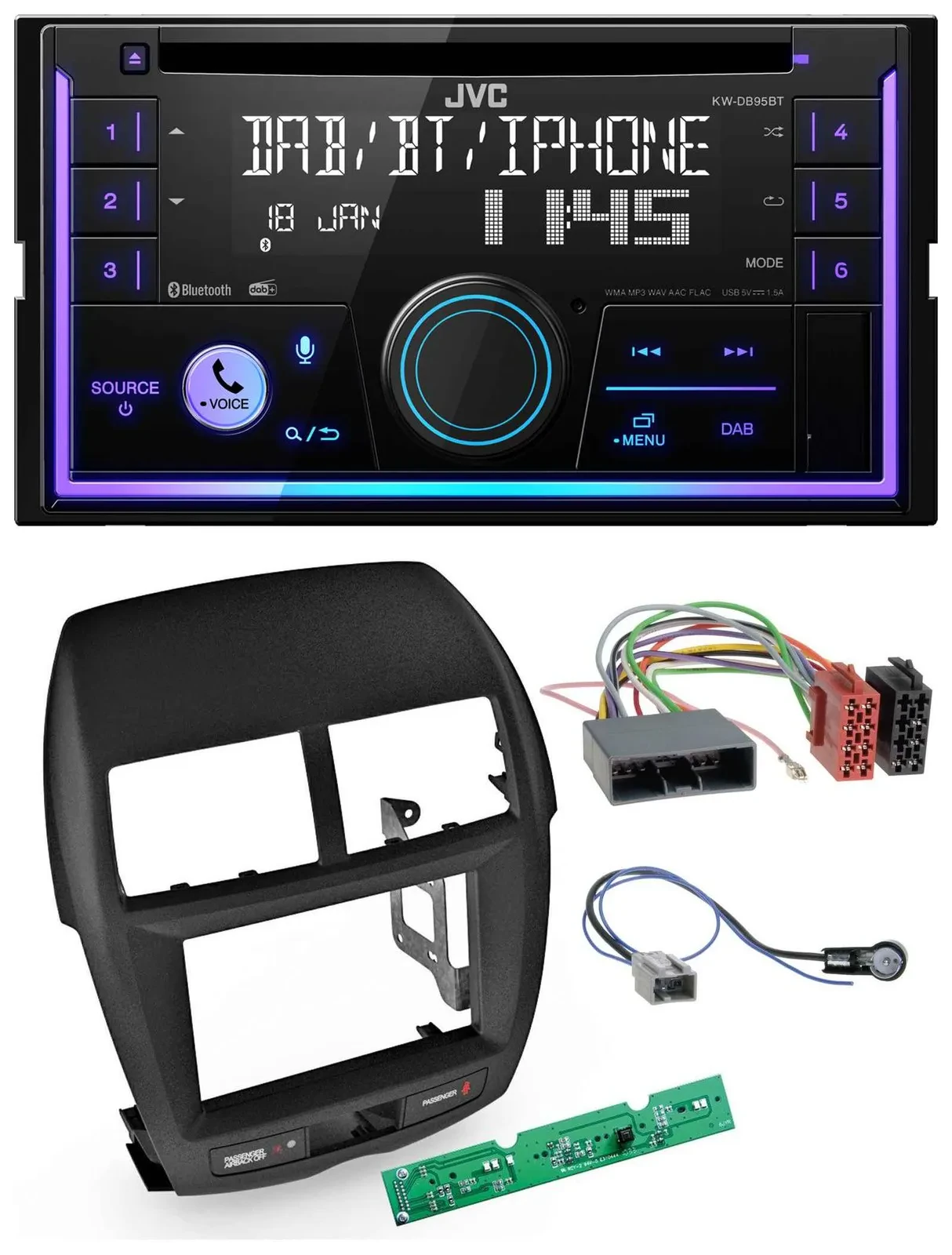 Автомагнитола для Mitsubishi ASX 2010–2014 JVC 2-DIN, CD, DAB, Bluetooth, USB