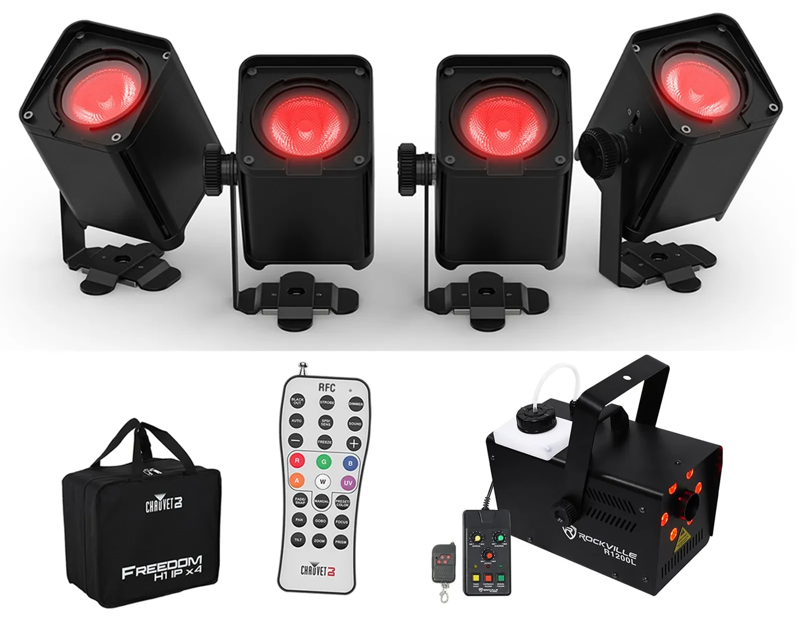 Прожектор Chauvet DJ FREEDOM H1 IP ILS RGBWA+UV (набор, 4 шт.) с дым-машиной