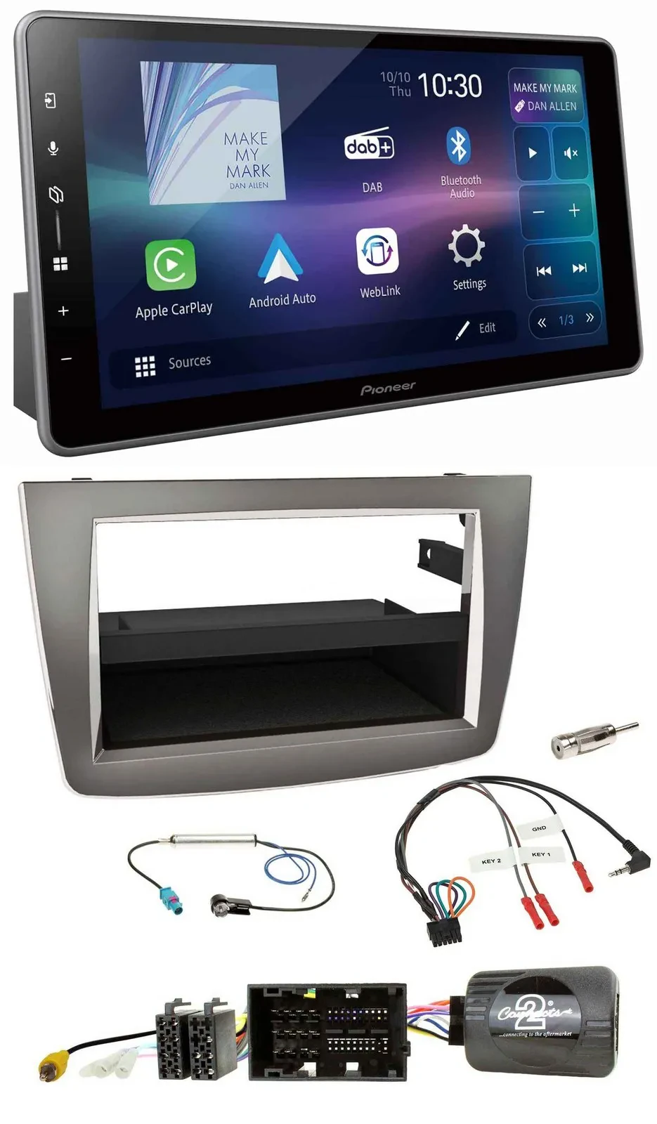 Автомагнитола Pioneer Bluetooth, USB, DAB, с поддержкой кнопок на руле для Alfa Romeo MiTo (2014–2018) серебристая