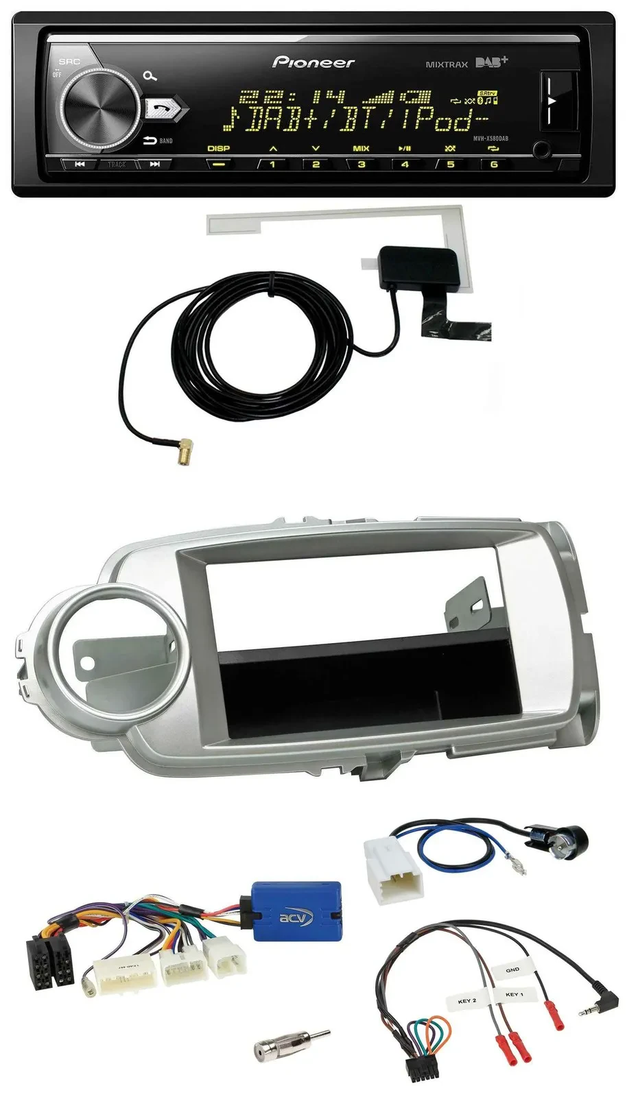 Автомагнитола Pioneer Bluetooth DAB USB для Toyota Yaris 2011–2014, серебристая
