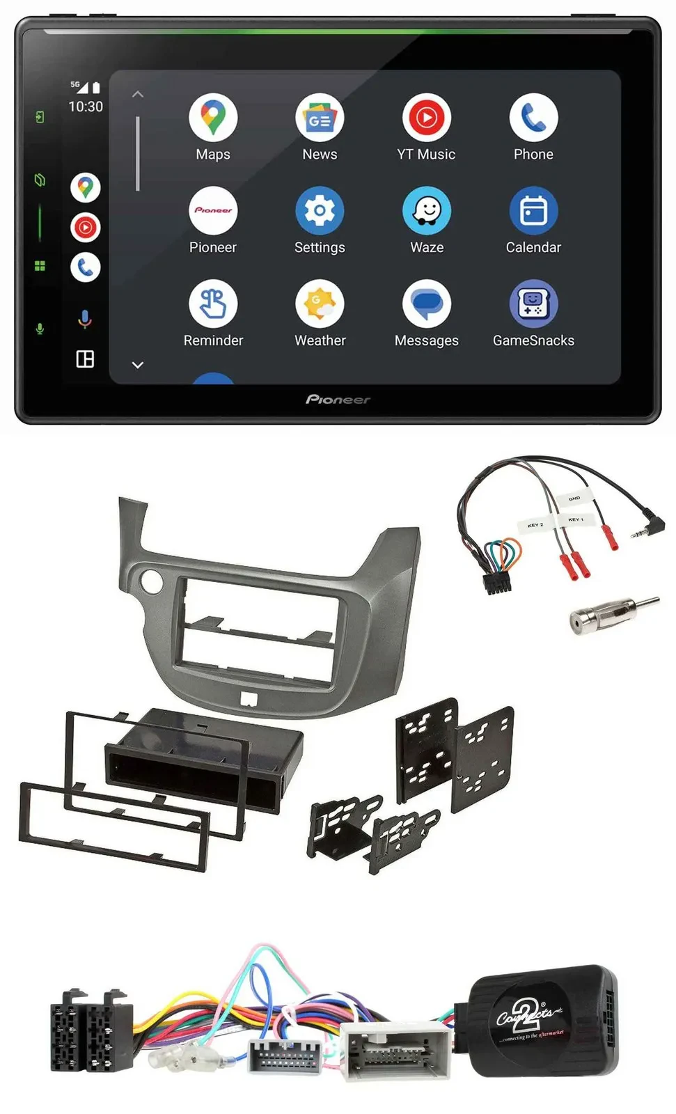 Pioneer 2DIN Lenkrad USB Bluetooth DAB Autoradio für Honda Jazz ab 2014 silber