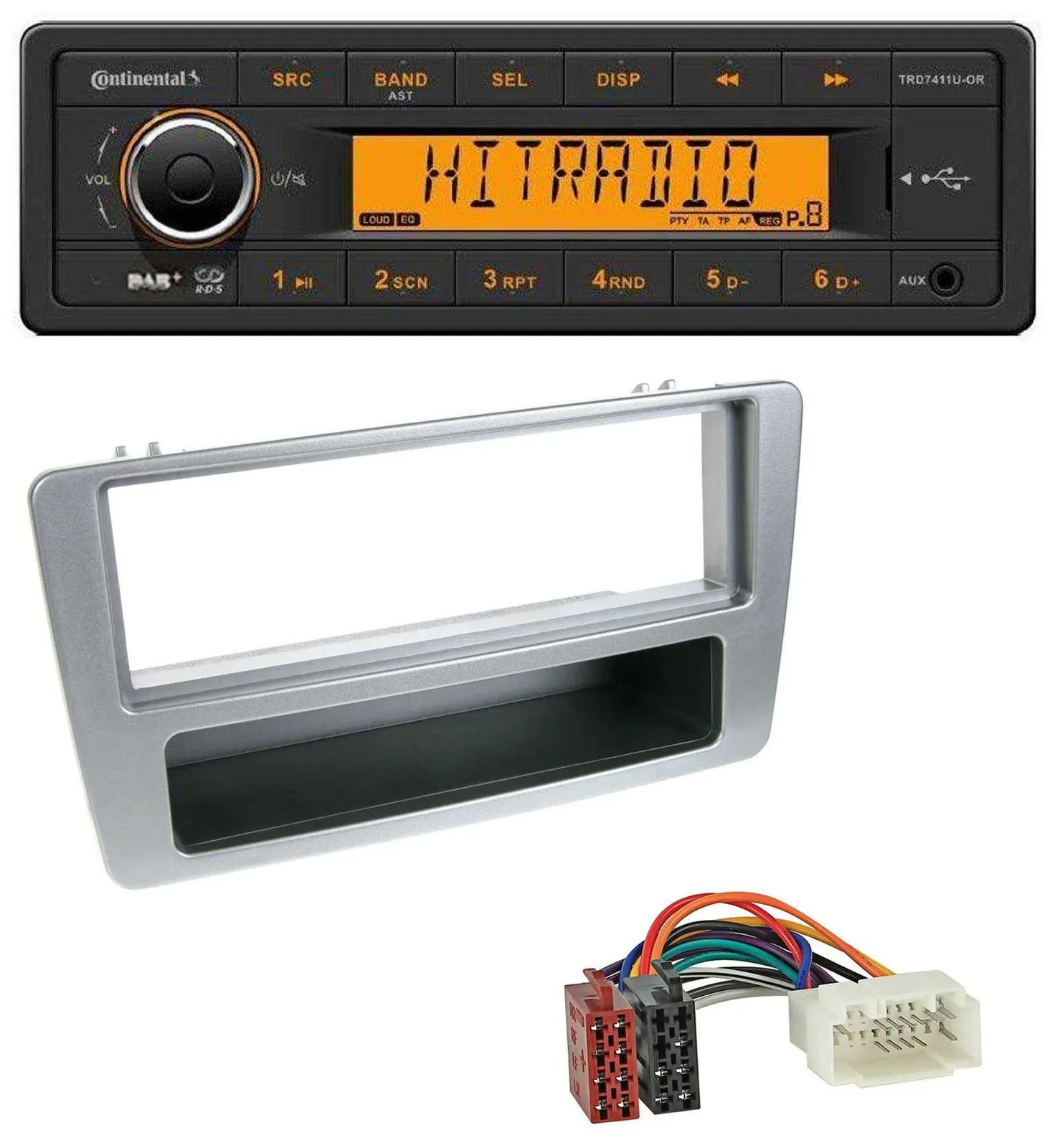 Автомагнитола Continental 1DIN DAB MP3 AUX USB для Honda Civic 2001–2003, серебристая