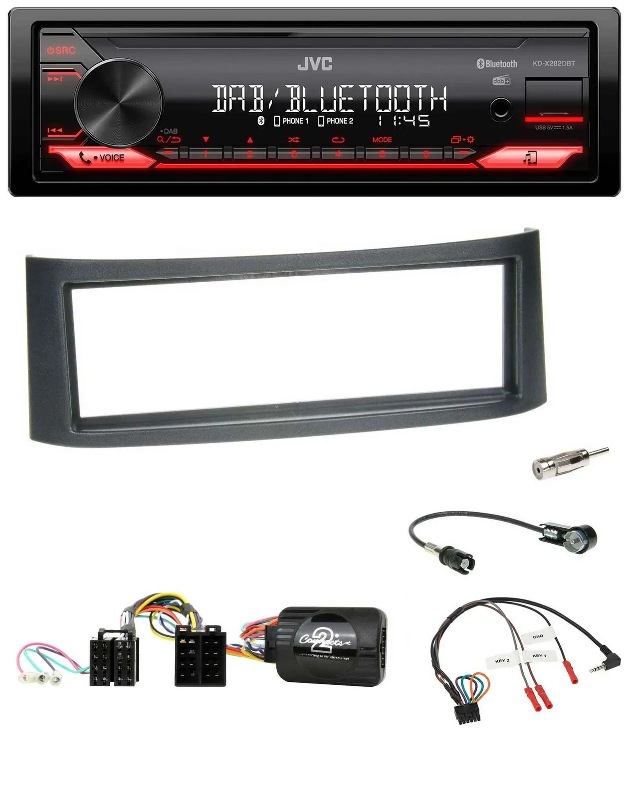 JVC Bluetooth USB DAB Lenkrad Autoradio für Smart ForFour W454 2004-2006 schwarz