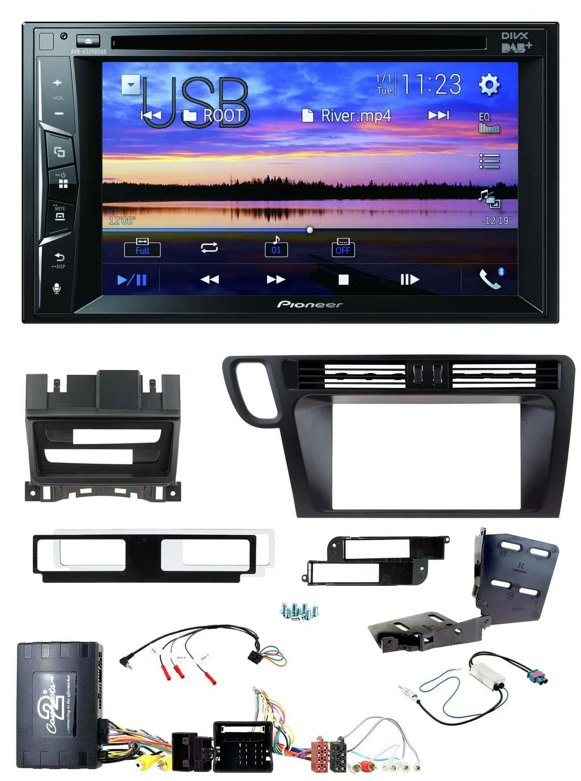 Автомагнитола для Audi Q5 (8R) 2008–2017 Pioneer 2DIN, Bluetooth, USB, DVD, DAB, поддержка кнопок на руле