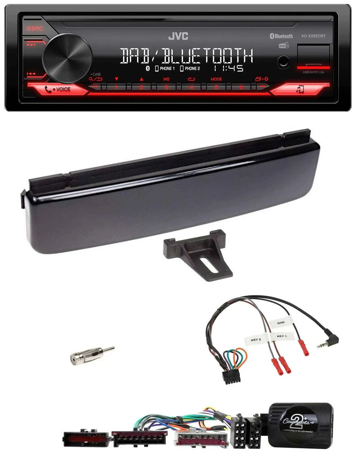 Автомагнитола для Ford Mondeo/Focus JVC Bluetooth, USB, DAB, черный глянец