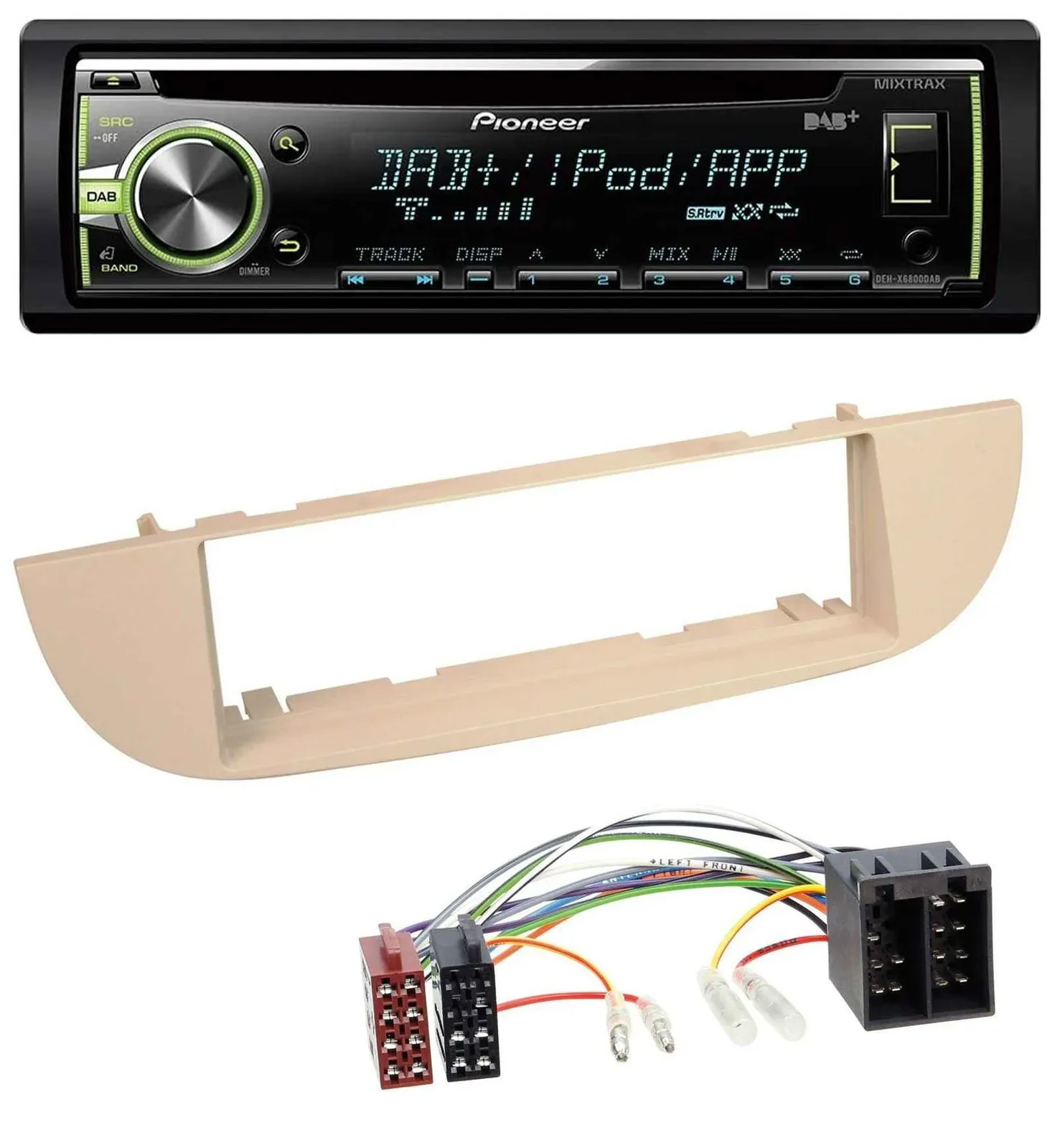 Автомагнитола для Fiat 500 Pioneer DAB, CD, USB, MP3, AUX перламутрово-серый/бежевый