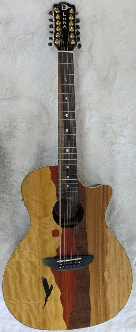 Luna Guitars Luna Vista Eagle 12 String  Tropical Wood Acoustic Electric Guitar w/Hard Case