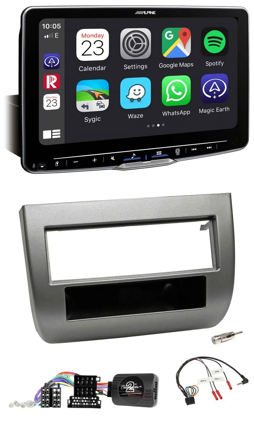 Автомагнитола Alpine Bluetooth USB DAB для Lancia Y 843 (2005–2011), темно-серебристая