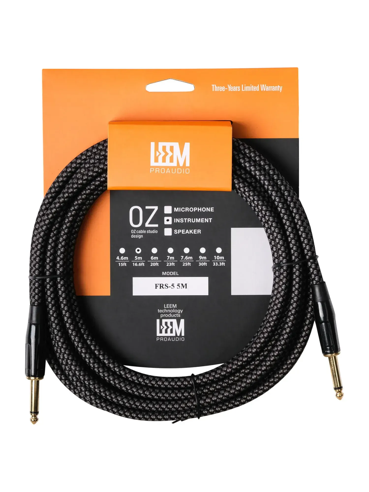 Инструментальный кабель Leem FRS-5(GR/BK) Grey Black 5 м