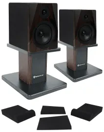Студийные мониторы активные Rockville APM5D 5.25" 250W, тёмное дерево (набор, пара) с настольными стойками и изоляционными падами