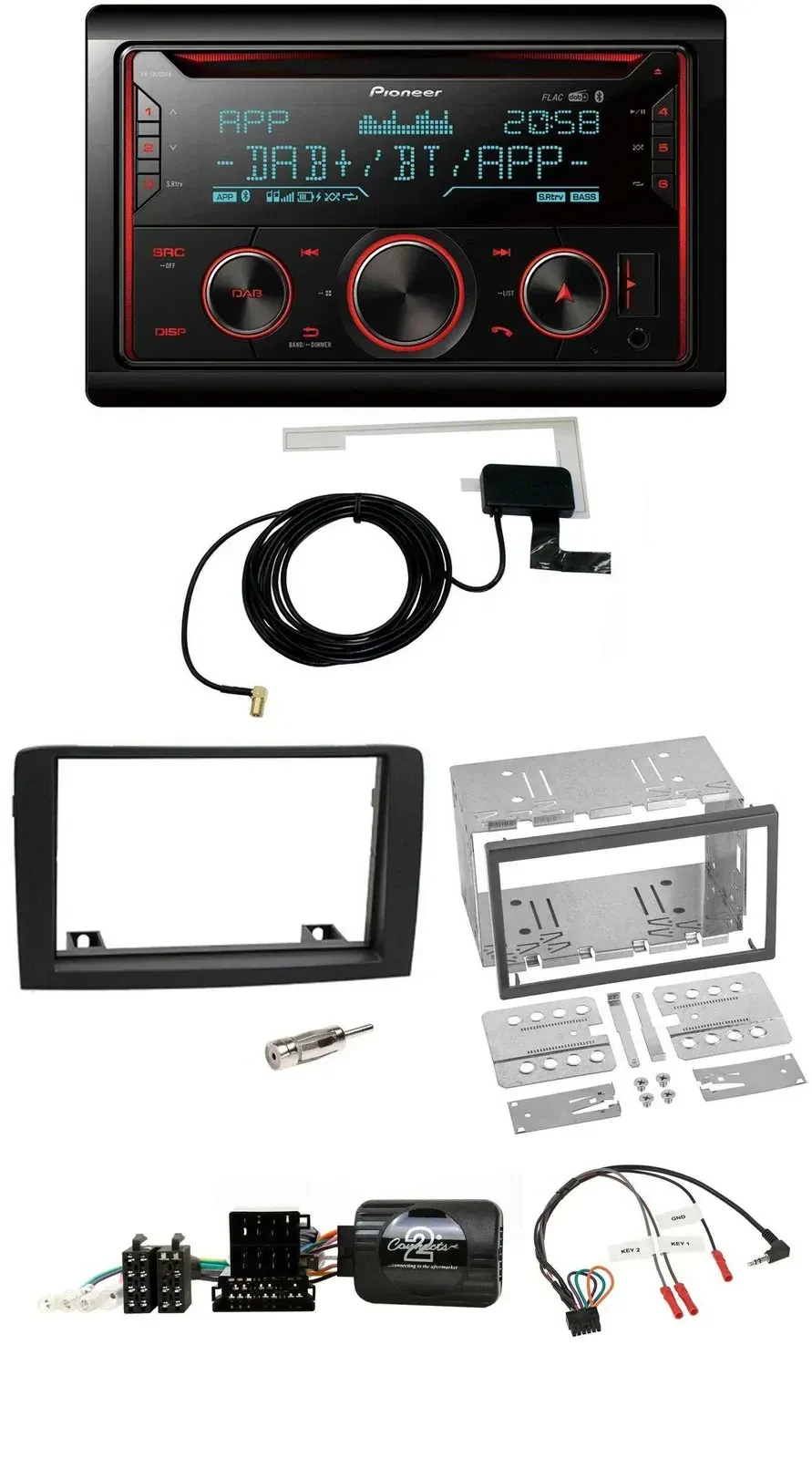 Автомагнитола для Fiat Idea 2006–2012 Pioneer 2DIN, DAB, USB, CD, Bluetooth, черная