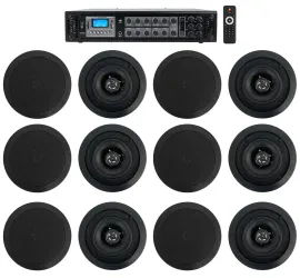 Rockville Commercial Amp+12) 5.25" 2-Way Black Ceiling Speakers 4 Hotel/Office