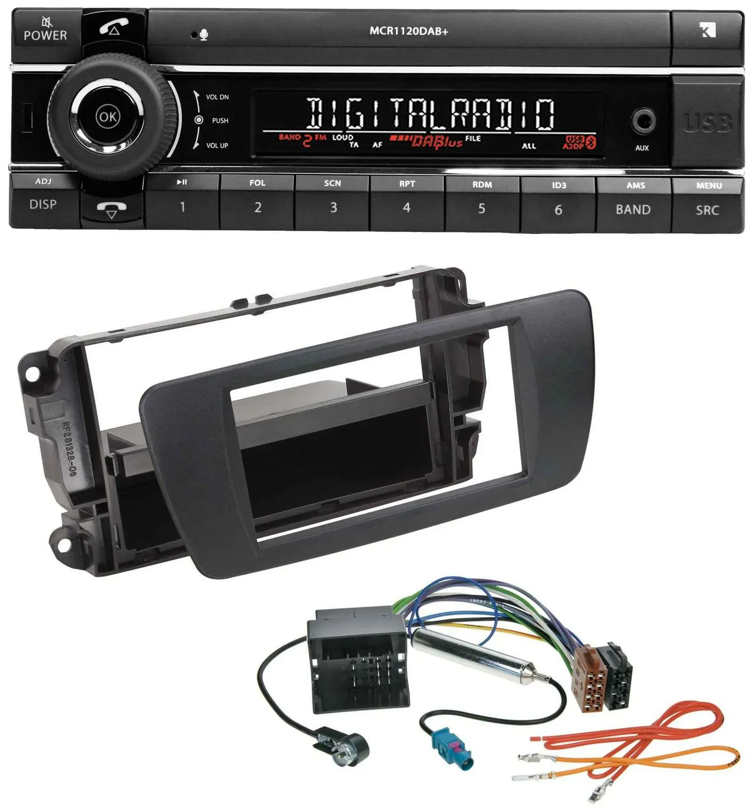 Автомагнитола для Seat Ibiza 6J Kienzle AN1 Bluetooth, MP3, USB, DAB, черная