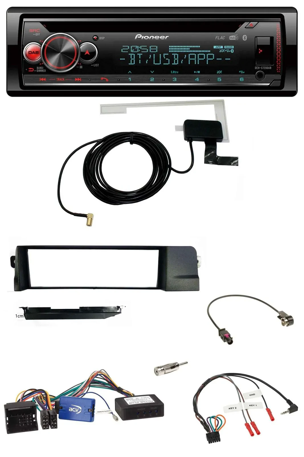 Автомагнитола Pioneer DAB CD USB Bluetooth для BMW 3 E46 (2001–2007), черный