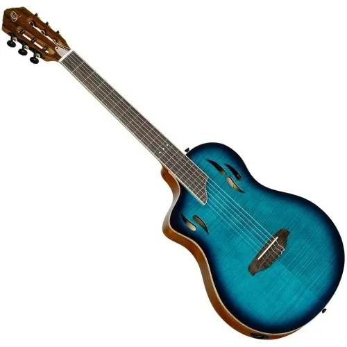 Б/У Электроакустическая гитара Ortega TourPlayer Deluxe RTPDLX-FMA-L леворукая, 4/4, вырез, нейлоновые струны, Blue Burst, с чехлом