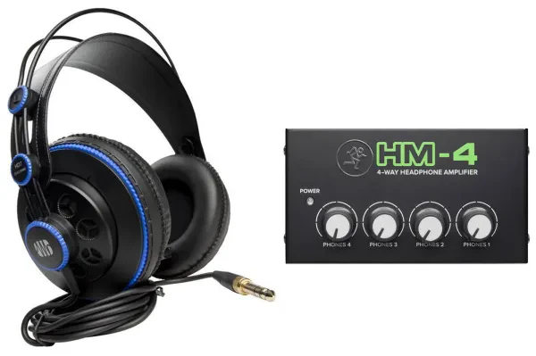 Presonus HD7 Studio Monitoring Headphones+Mackie 4Way Distribution Amplifier Amp