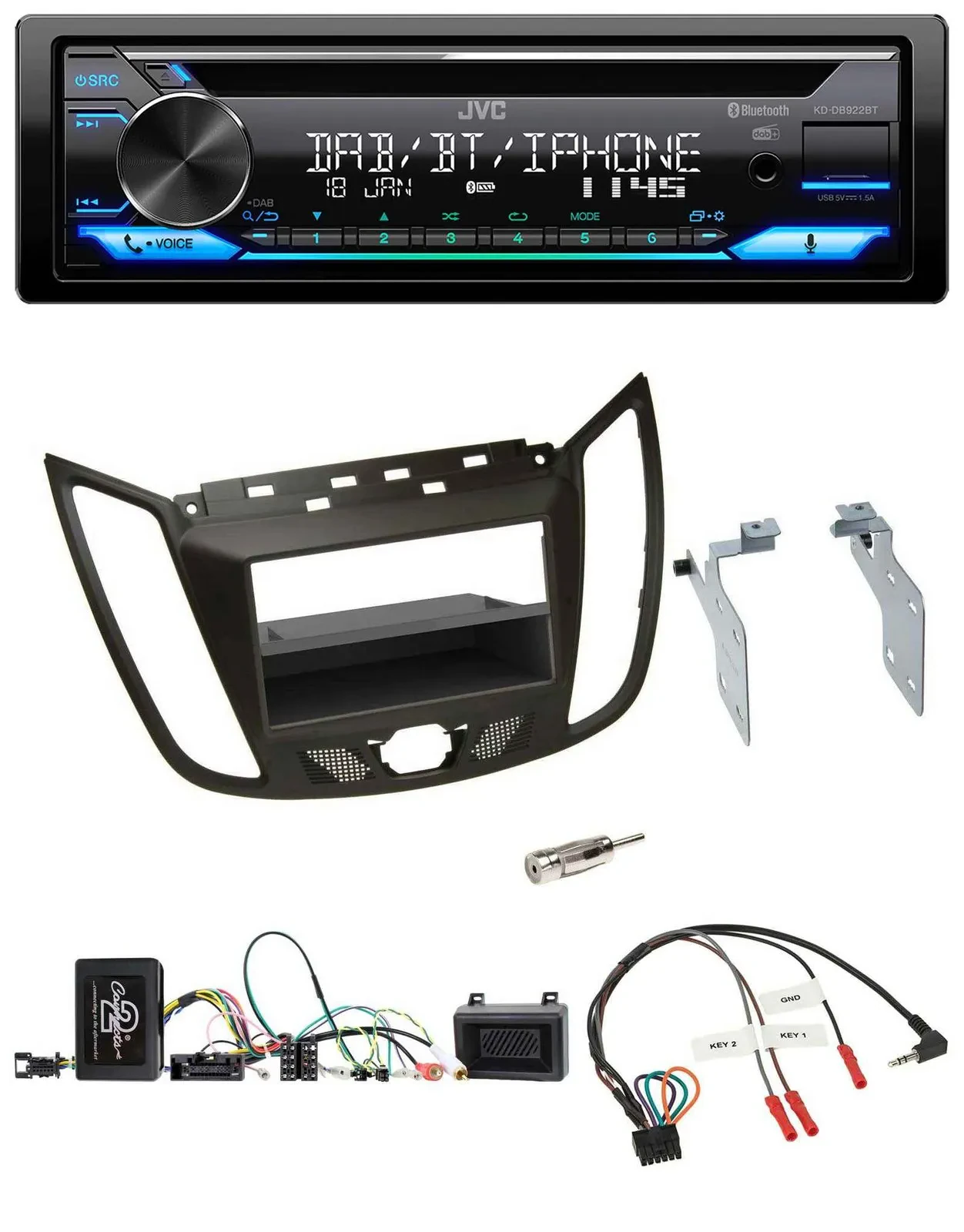 JVC Bluetooth Lenkrad USB DAB CD Autoradio für Ford C-Max Kuga braun