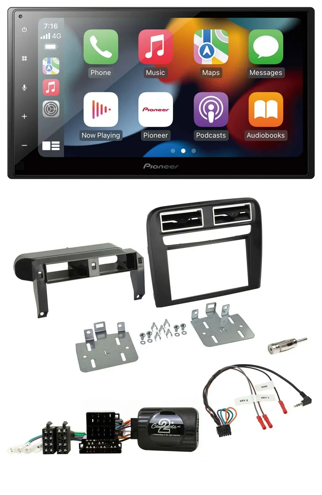 Автомагнитола Pioneer 2DIN DAB, Bluetooth, USB для Fiat Grande Punto (2006–2009), черный