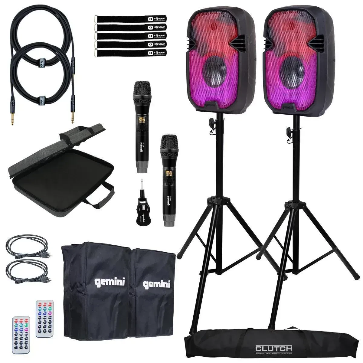 Караоке-система Gemini PARTYBOXRAVE8-2MICPK 8", Bluetooth, LED-подсветка, 2 беспроводных микрофона