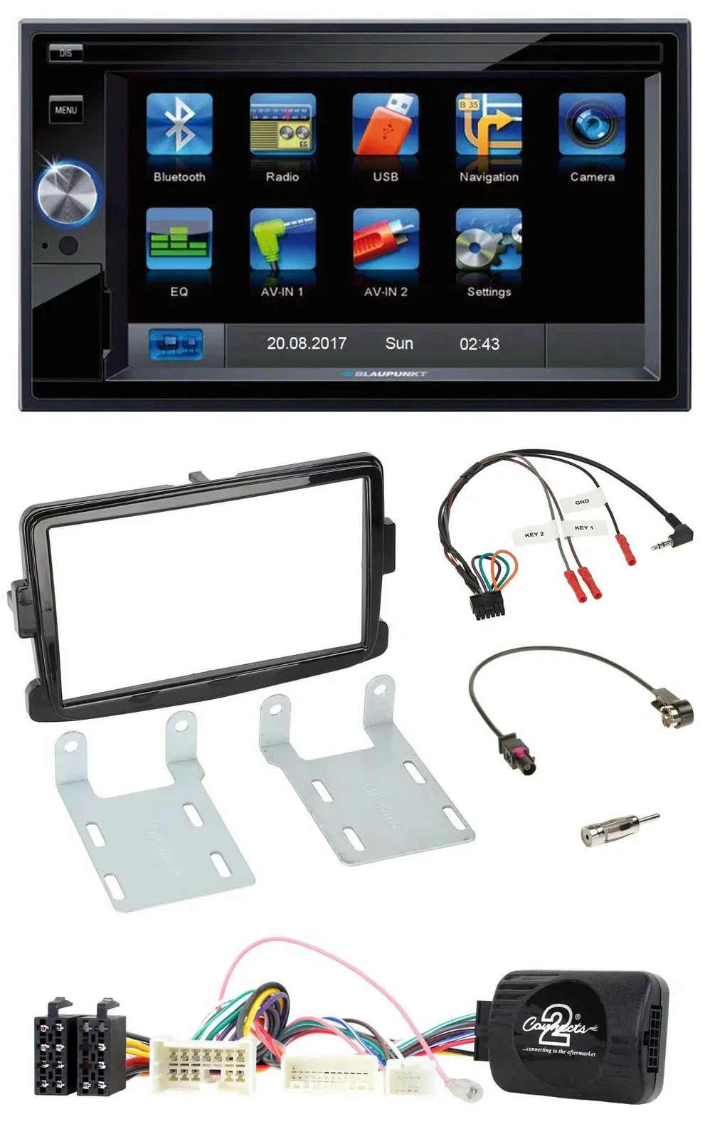 Blaupunkt Lenkrad USB Bluetooth TMC 2DIN Navigation für Dacia ab 2012 piano schw