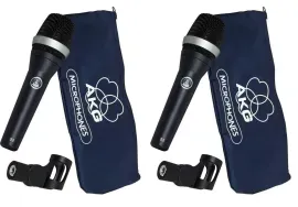 Pair of AKG D5 Dynamic Cardioid Handheld Vocal Microphones + Mic Mounting Clips