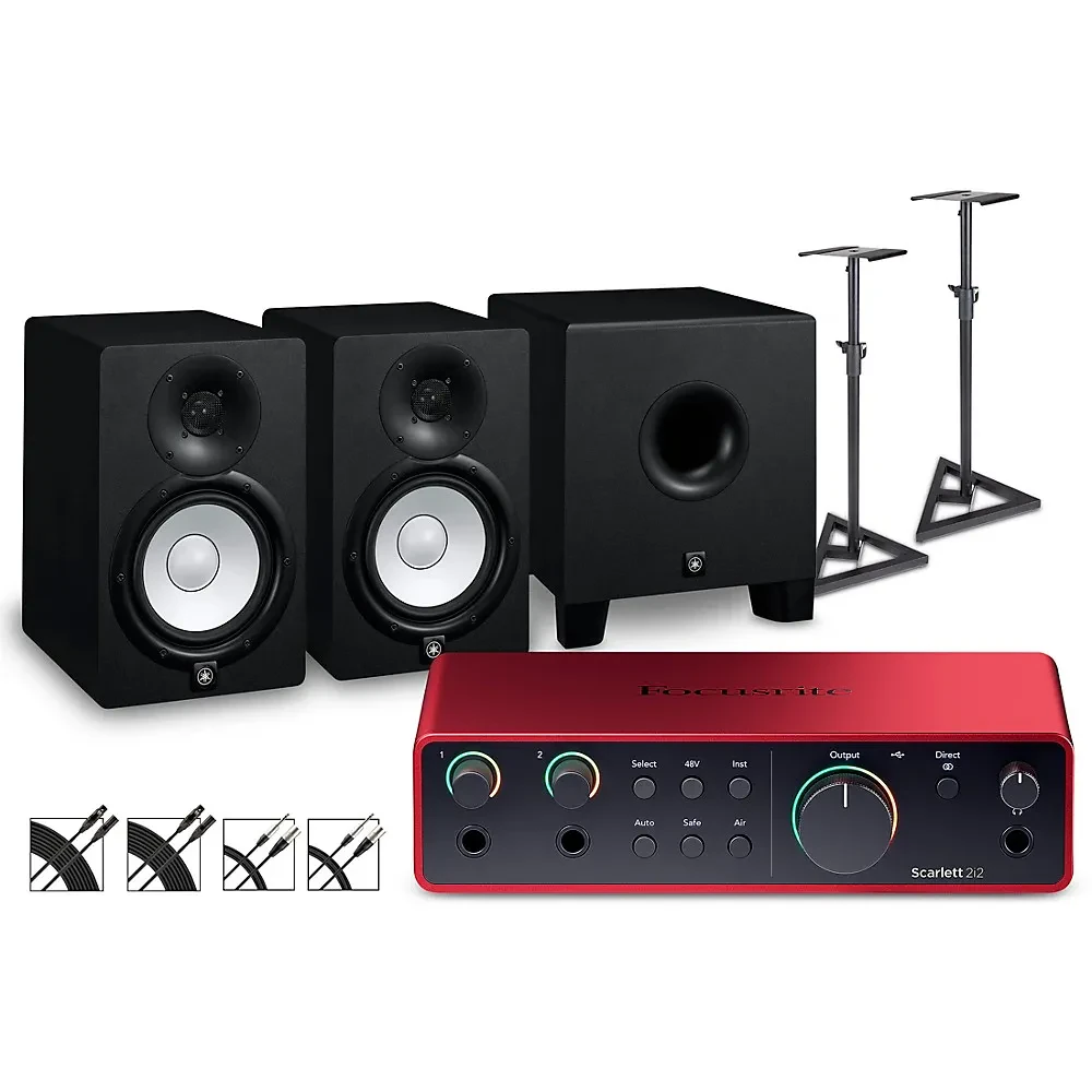 Focusrite Scarlett 2i2 Gen 4 w/Yamaha HS Studio Monitors/Subwoofer Bundle HS7