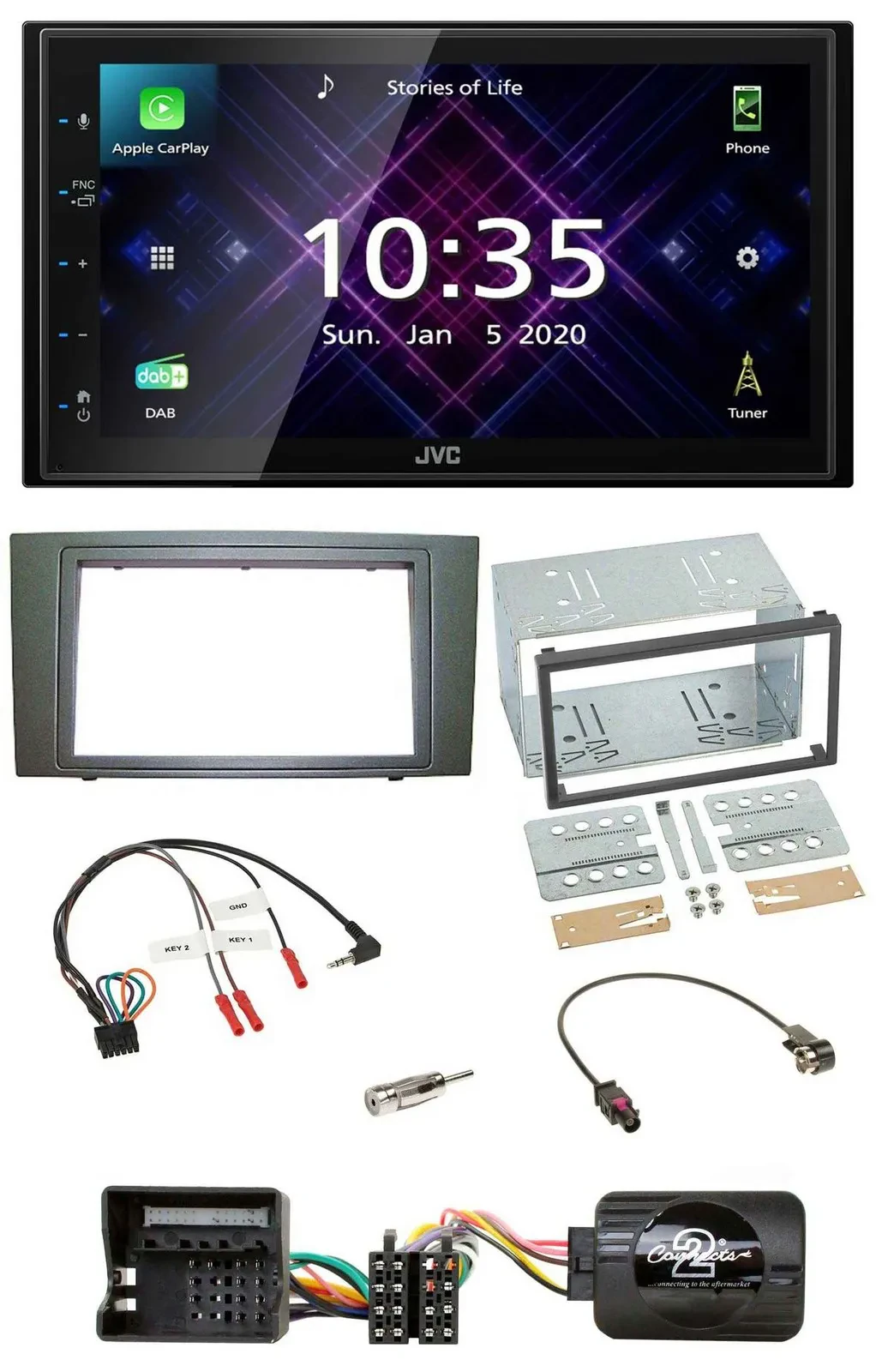 JVC DAB 2DIN Lenkrad Bluetooth USB Autoradio für Ford Mondeo 2003-2007 schwarz