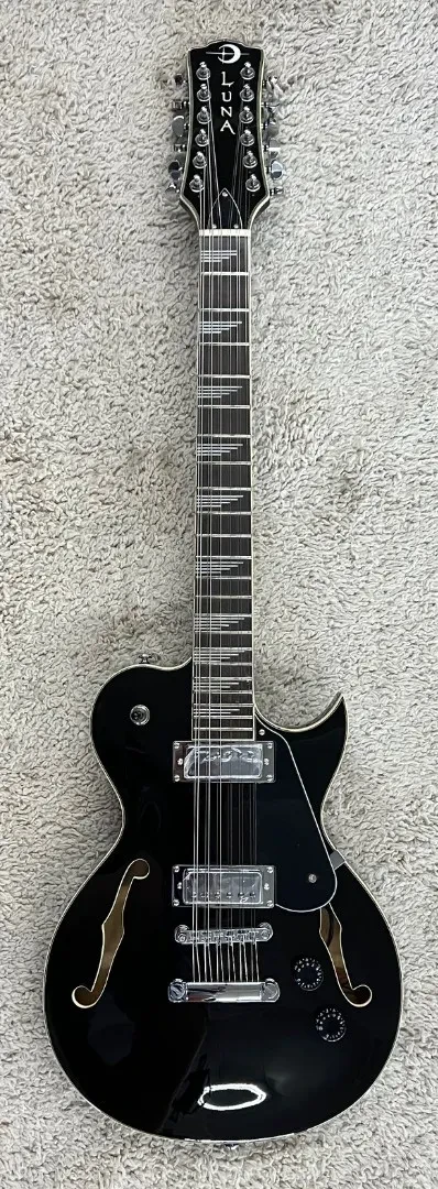 Luna ATHHBG12BLK Athena Semi-Hollow-Body 12 string Electric Guitar, Black