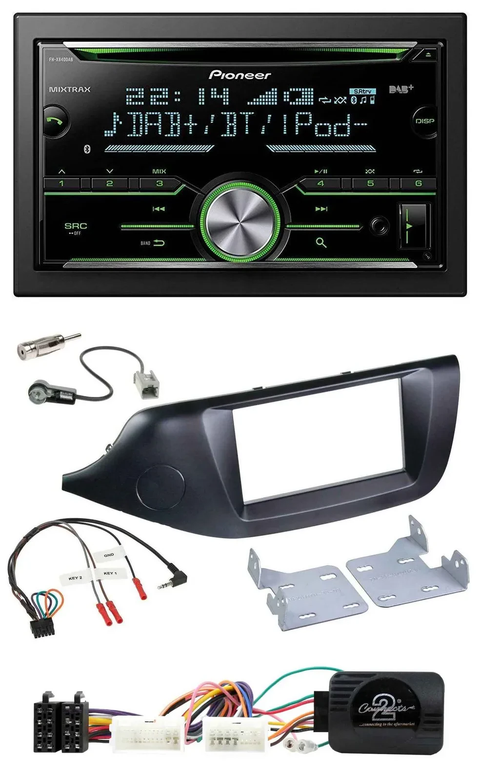 Автомагнитола Pioneer 2-DIN, Bluetooth, DAB, USB, CD, для Kia Ceed (с 2012), черный