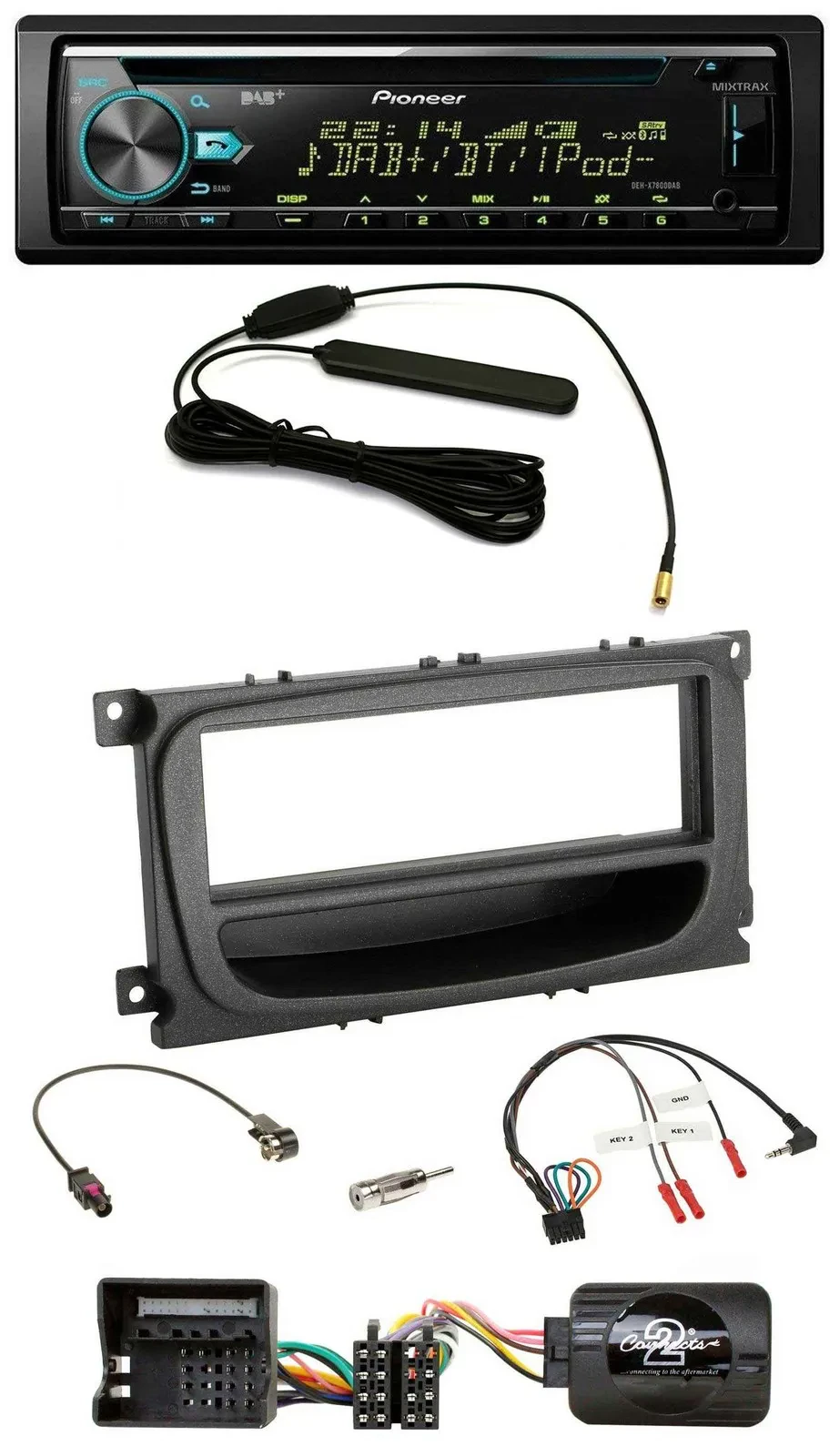 Pioneer CD MP3 Lenkrad DAB USB Autoradio für Ford C-Max Galaxy Focus ab 07 schwa