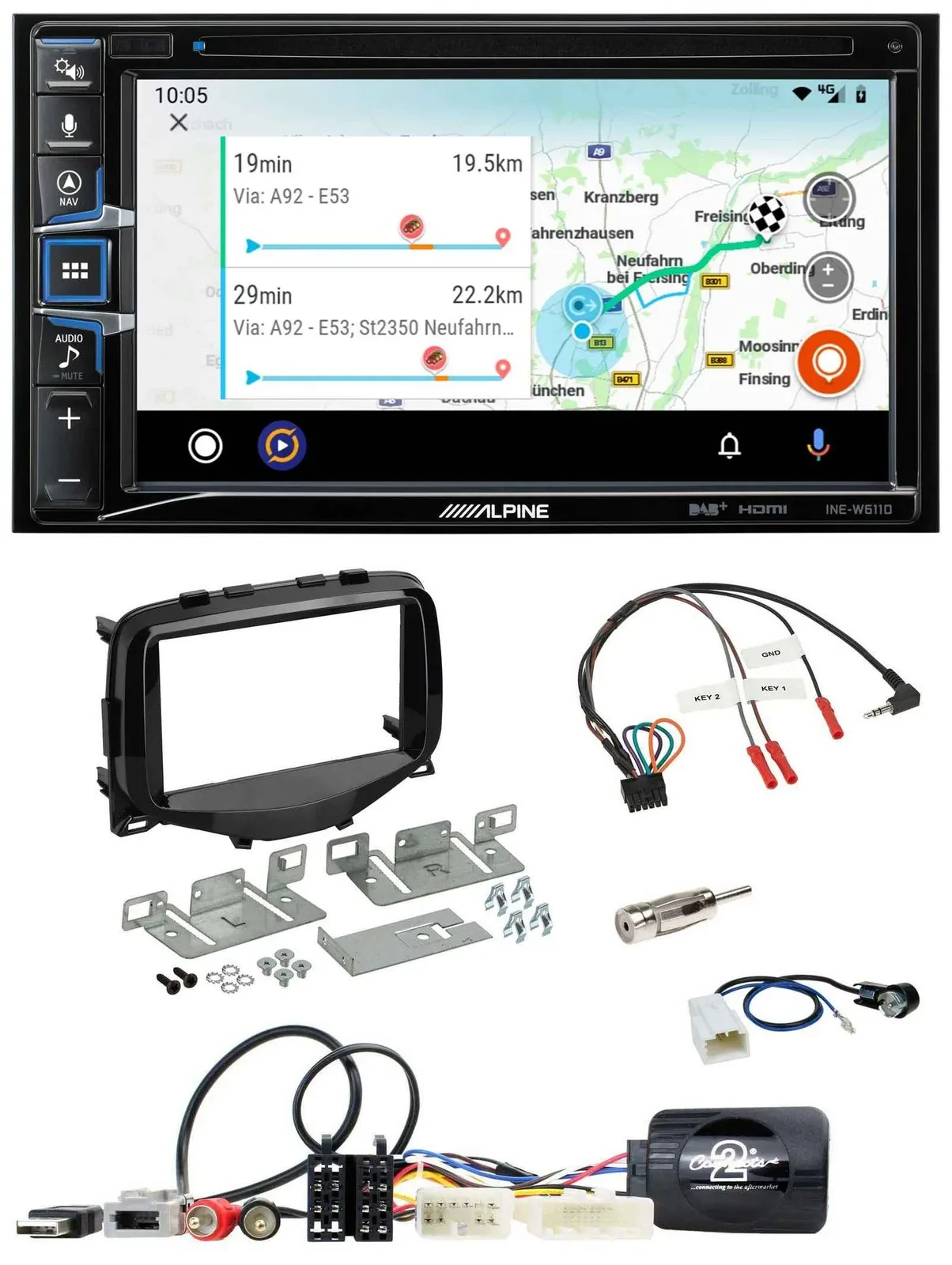 Alpine Bluetooth TMC USB DAB 2DIN Lenkrad Navigation für Toyota Aygo 2014-2021
